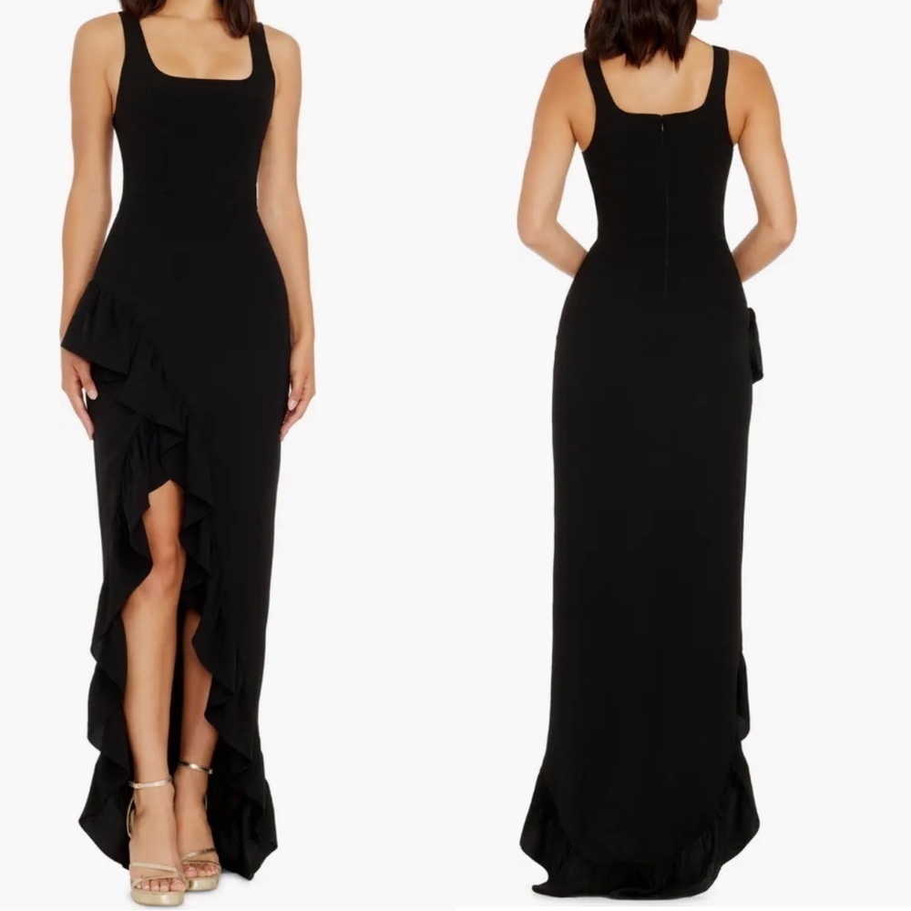 anthropologie dress the population charlene square neck ruffle side slit sz S